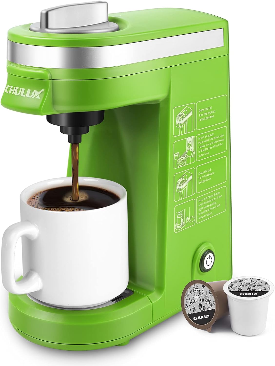 CHULUX Single Serve Coffee Maker, Small Single Cup Coffee Maker for K pod and Ground Coffee, Green