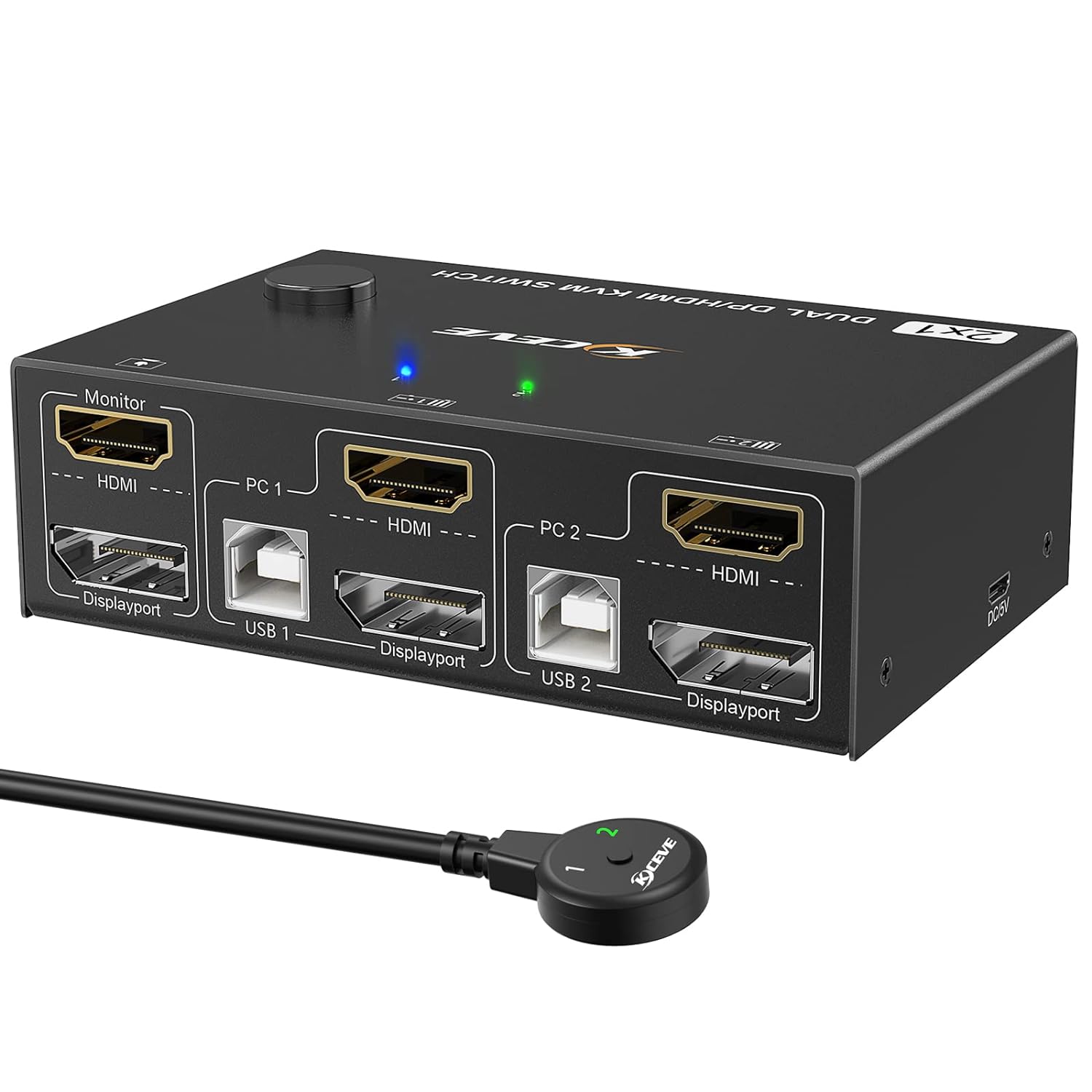 DP HDMI KVM Switch 2 Computer 2 Monitors, Dual Monitors Displayport USB KVM Switcher Supports 4K@60Hz for 2 Computers Share Keyboard, Mouse and Monitor