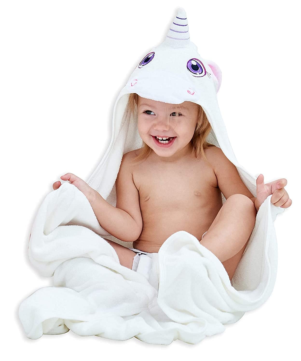 HIPHOP PANDA Hooded Towel - Rayon Made from Bamboo, Bath Towel with Bear Ears for Newborn, Babie, Toddler, Infant - Absorbent Large Baby Towel - Unicorn, 30 x 30 Inch