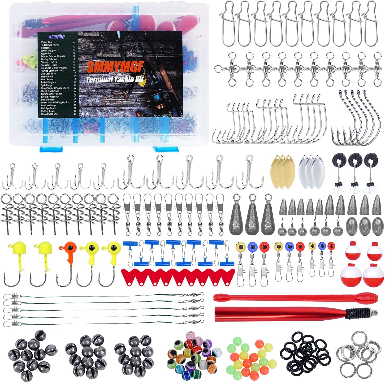 Fishing Tackle Box with Wacky Rig Tool,Saltwater and Freshwater Lures Fishing Gear Kit Including Fishing Accessories and Fishing Equipment for Bass,Trout, Salmon (253pcs Fishing Tackle Box)