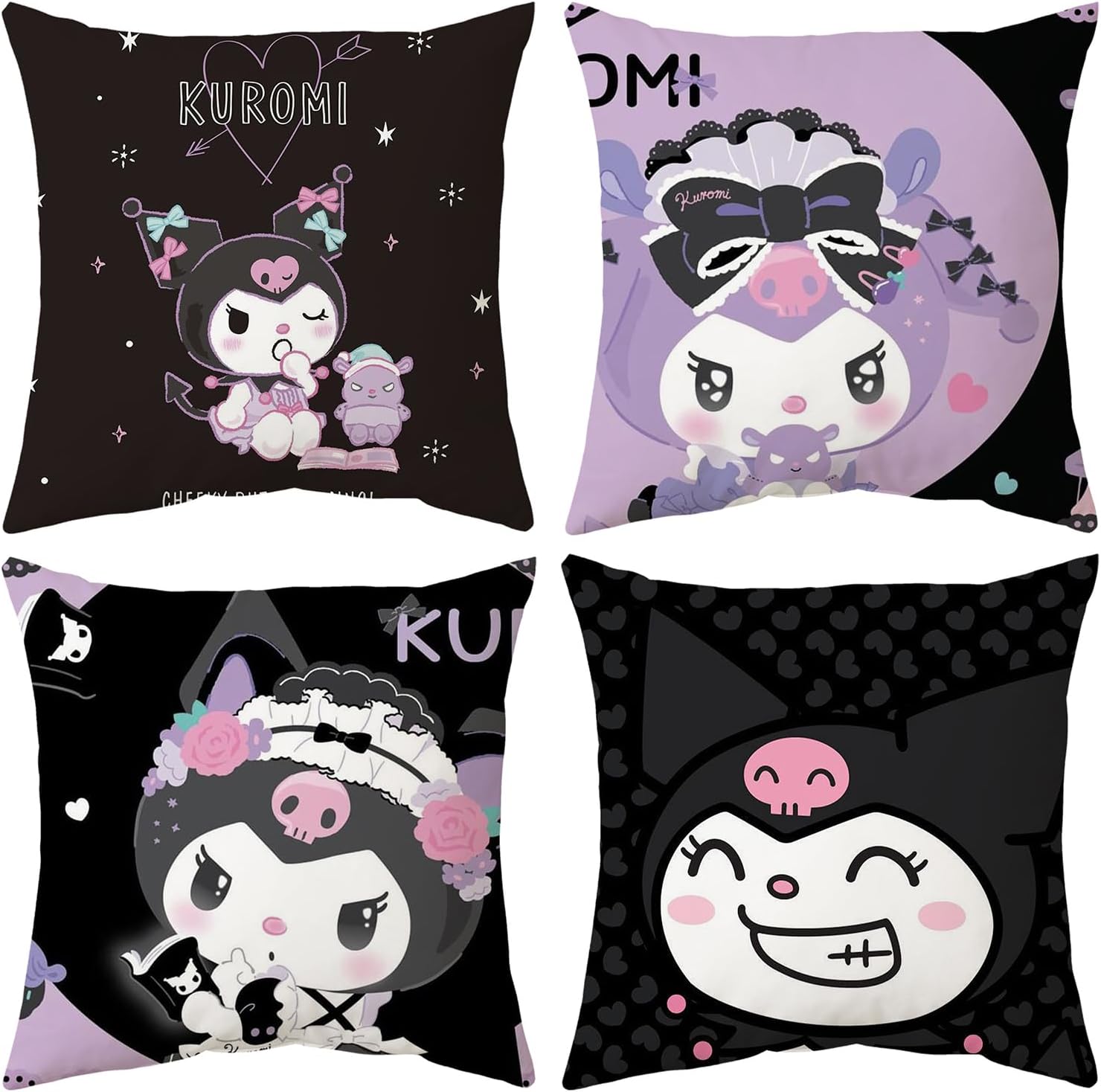 Kawaii Throw Pillow Covers Set of 4, Cute Cartoon Anime Decorative Pillows Covers for Bed and Couch/Sofa, 18x18 Inch Pillow Cases for Bedroom and Living Room (A)