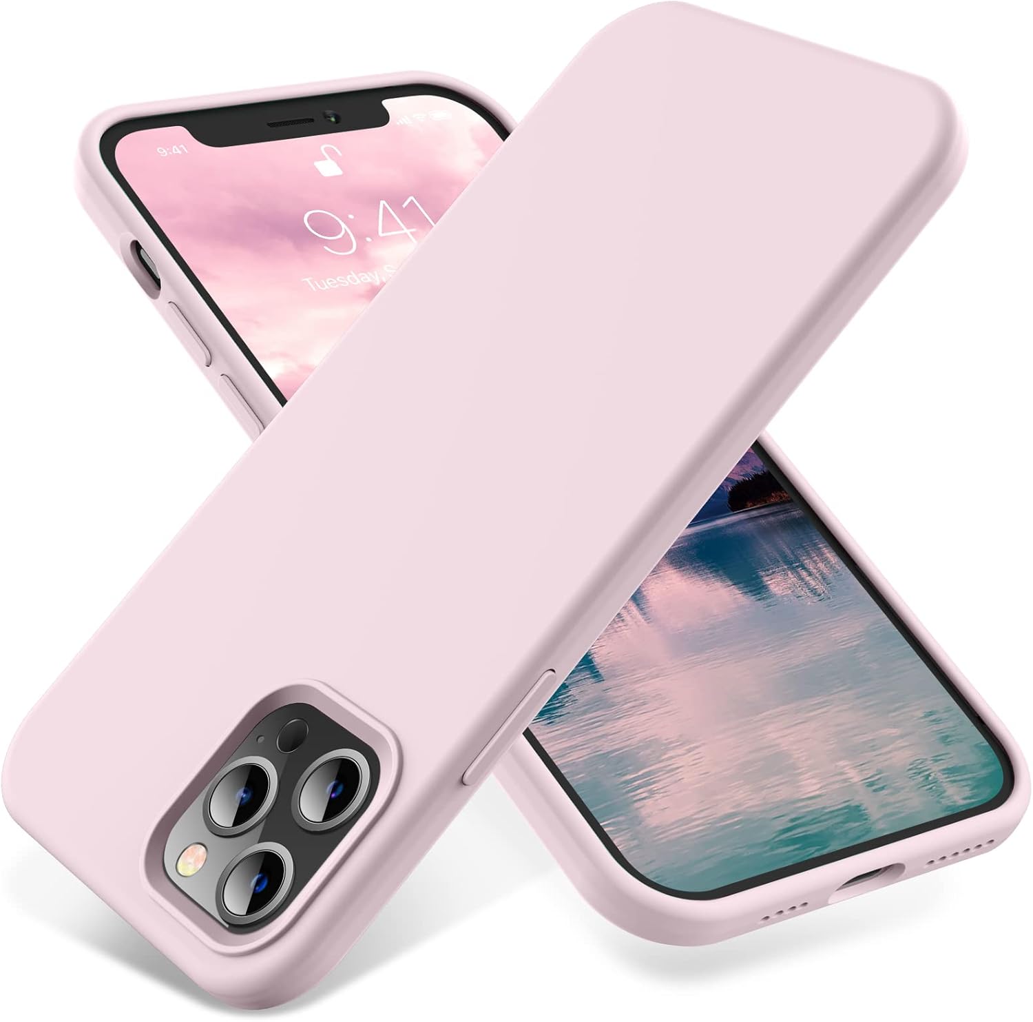 OTOFLY Compatible with iPhone 12 Pro Max Case 6.7 inch(2020),[Silky and Soft Touch Series] Premium Soft Liquid Silicone Rubber Full-Body Protective Bumper Case (Ice Pink)