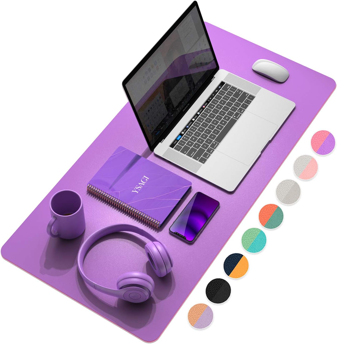 YSAGi Multifunctional Office Desk Pad, Ultra Thin Waterproof PU Leather Mouse Pad, Dual Use Desk Writing Mat for Office/Home (31.5" x 15.7", Aconite Violet+Eosine Pink)