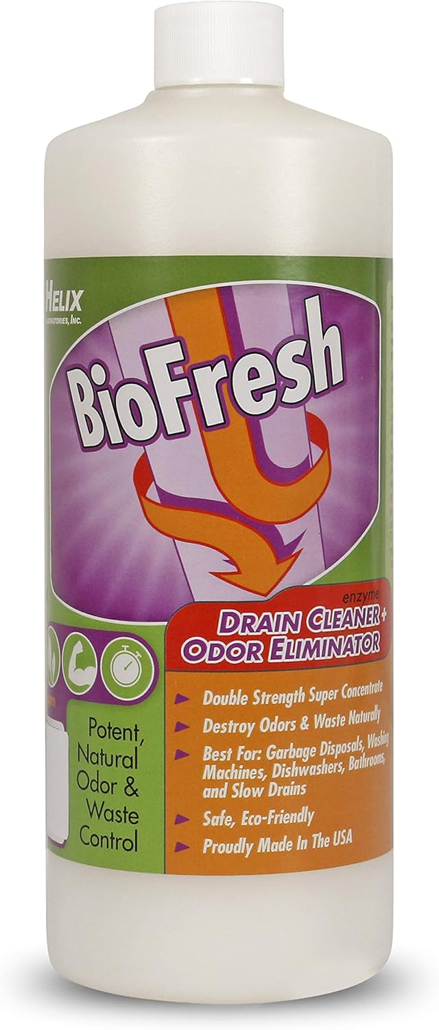 BioFresh - Enzyme Drain Cleaner & Odor Eliminator. Deodorizes and Unclogs Smelly Garbage Disposals, Washing Machines and Slow Drains. Fruit Fly Treatment Super Concentrate w/Pleasant Fragrance (32oz)