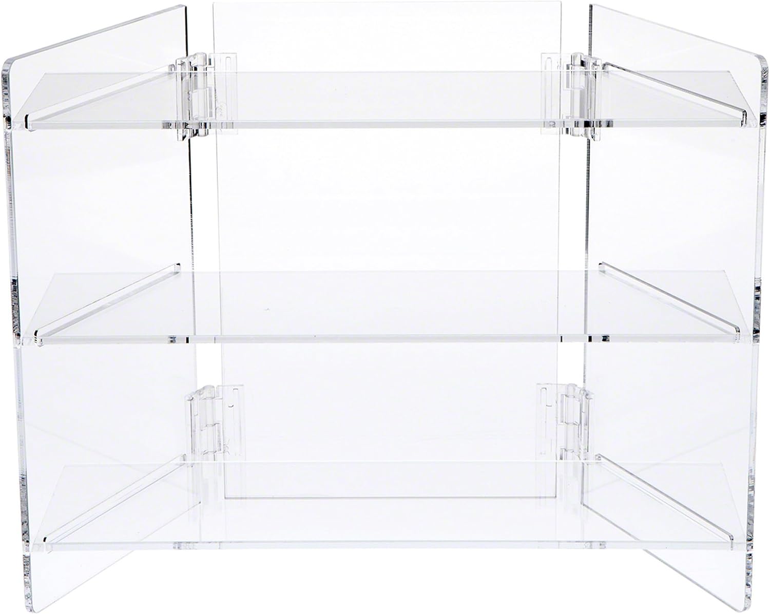 Plymor Clear Acrylic Portable Folding 3-Shelf Display, 11.25 H x 14.5 W x 6.625 D