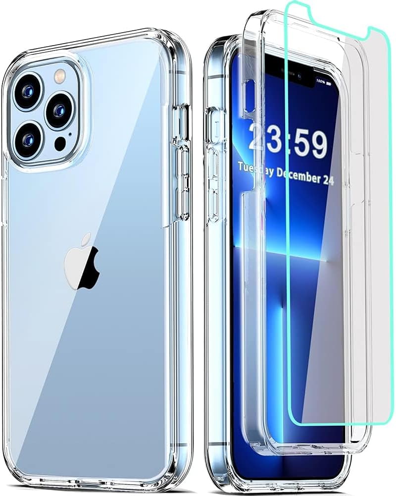 COOLQO Compatible for iPhone 13 Pro Max Case 6.7 Inch, with [2 x Tempered Glass Screen Protector] Clear 360 Full Body Protective Coverage Silicone 14 ft Military Grade Shockproof Phone Cover