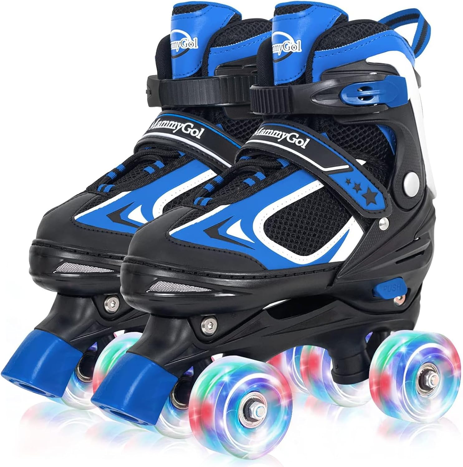 MammyGol Roller Skates for Boys Girls, 4 Sizes Adjustable Quad Skates for Kids with All Light up Wheels, Full Protection for Toddler' Indoor and Outdoor Sports