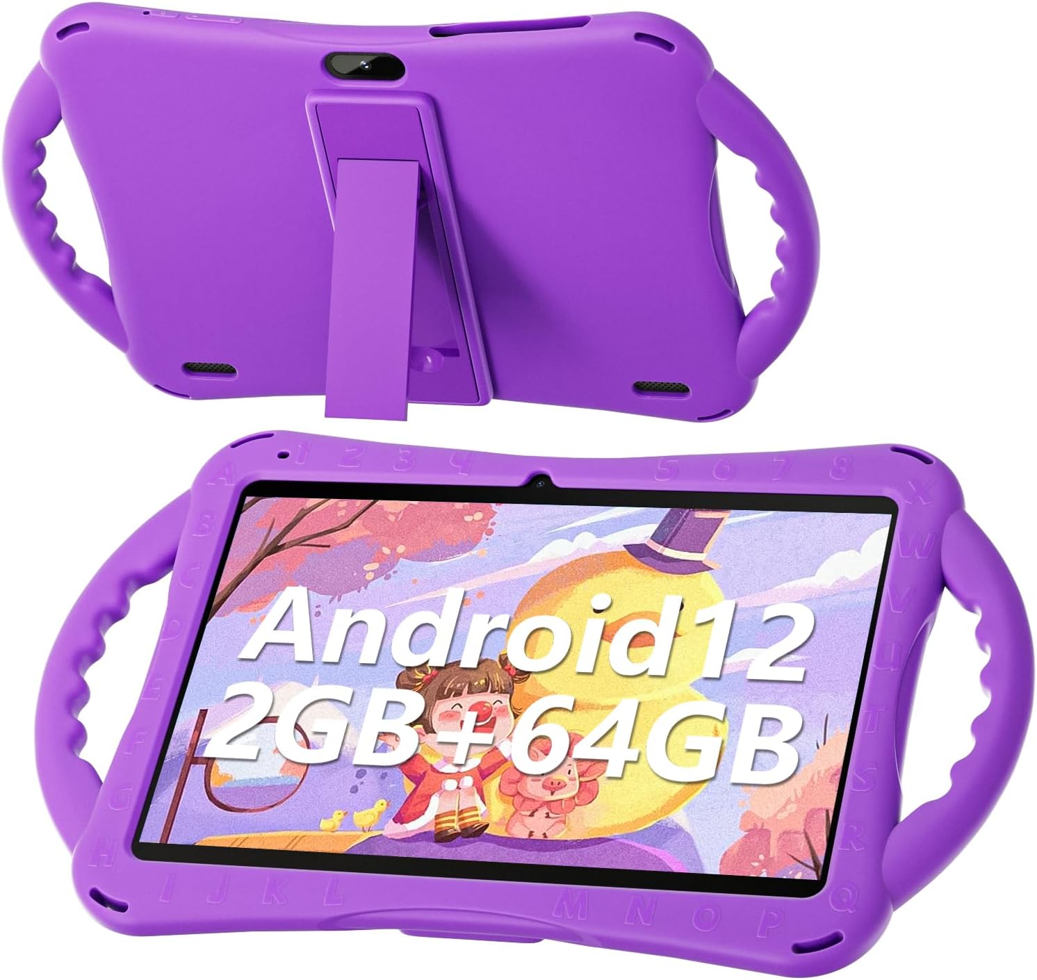 SGIN Android 12 Tablet for Kids, 2GB RAM 64GB ROM, 10 Inch Kids Tablet with Case, 1280 * 800 IPS %ef%bc%8c5000mAh, 2%2b5MP Camera, 2.4%2f5G WiFi, Purple