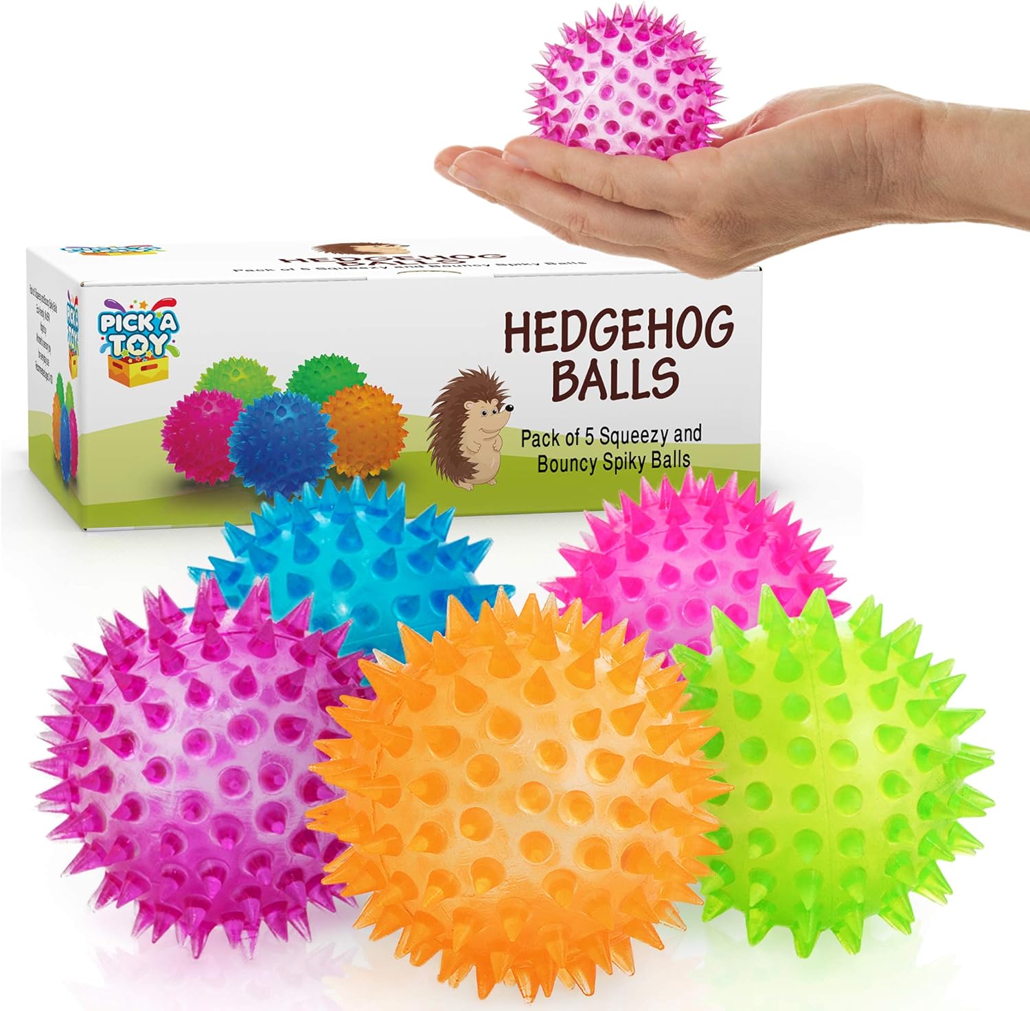 Squishy Stress Relief Sensory Toys Fidget Spiky Ball 5 - Pcs Set  Eco-Friendly Squeezy Antistress Toy Balls for Men, Women, Adults, Teens & Children Ideal for People with OCD, ADHD, ADD & Autism