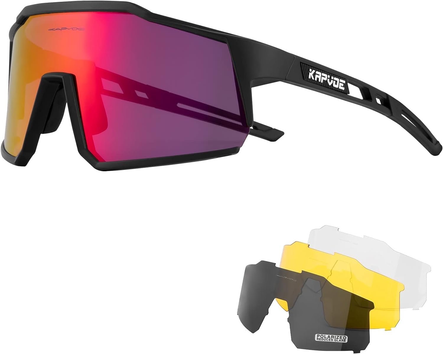 KAPVOE Polarized Cycling Glasses with 4 Interchangeable Lenses TR90 Sports Sunglasses Women Men Running MTB Bike