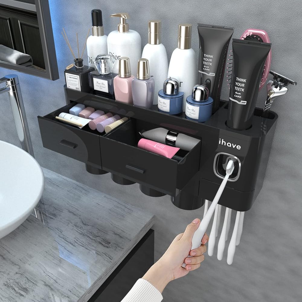 This is really cool and functional! Keeps everything nice and organized and my bathroom counter is no longer cluttered with everything. The toothpaste dispenser is SO helpful - just put the toothpaste tube in at the top and you press your toothbrush against the lever below and a perfect amount comes right out 😀It comes with a sticky strip to attach it to the wall but it didnt stay put. Maybe it was due to the texture of my wall but I ended up using some anchors and screwing it directly into the wall.Definitely recommend this if youre looking to organize your toiletries and such 👍👍