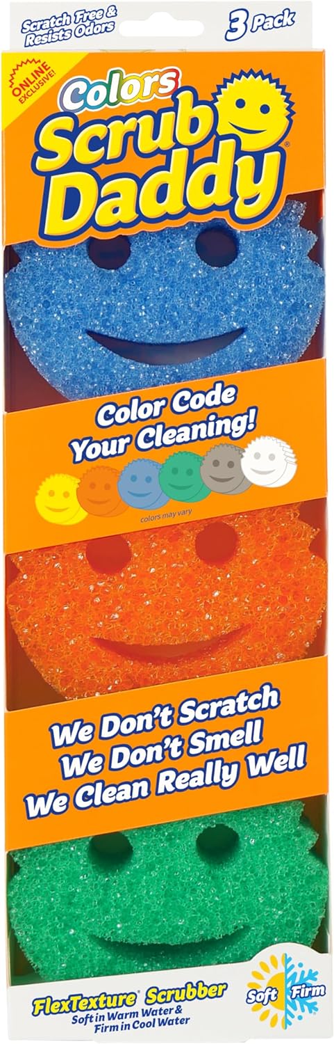 Scrub Daddy Color Sponges - Scratch-Free Multipurpose Dish Sponges for Kitchen, Bathroom + More - Household Cleaning Sponges Made with BPA-Free Polymer Foam (3 Count)