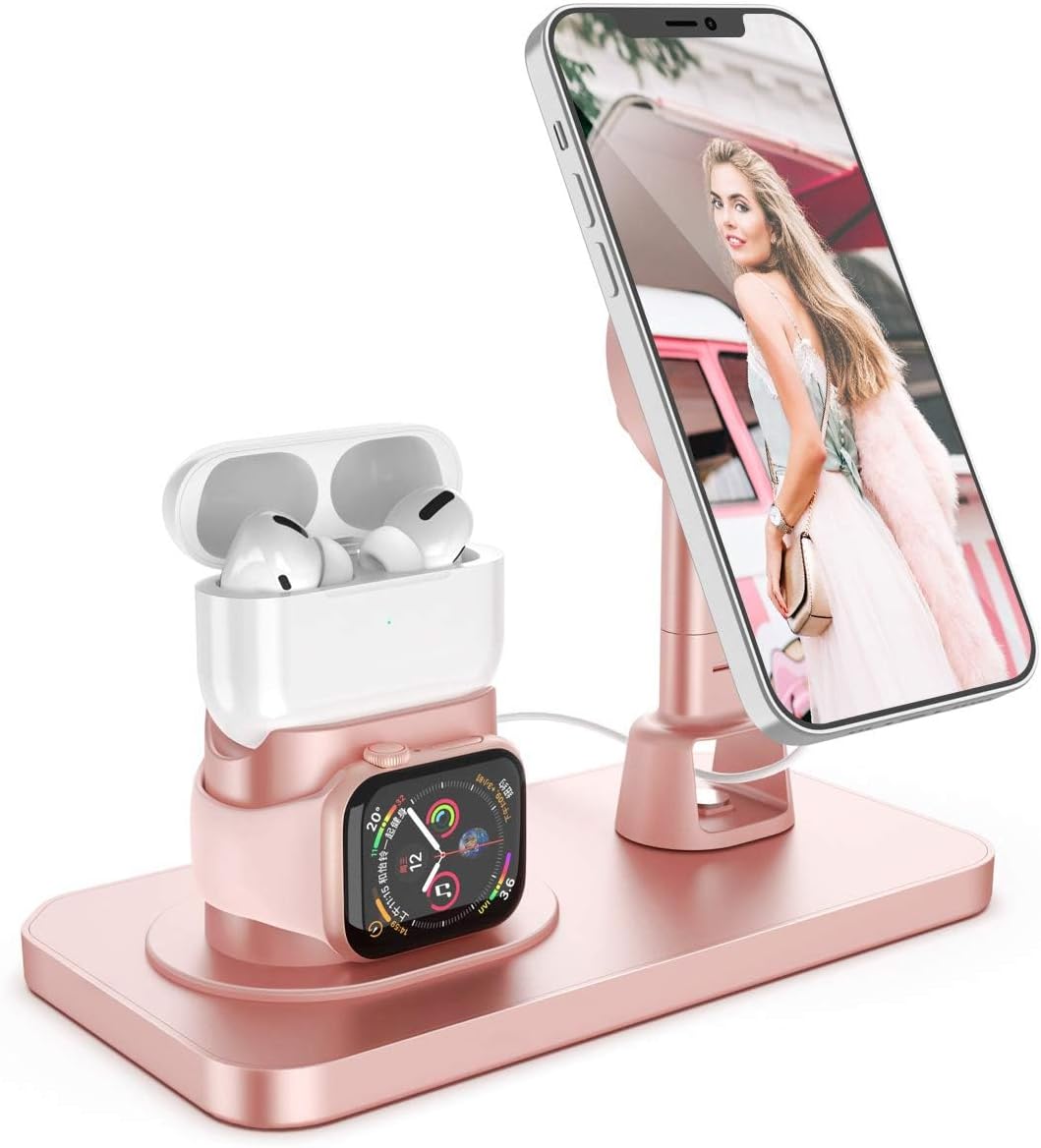 Charging Station for Galaxy S24 Ultra/S24+Plus/S24/Apple Watch 7 6 5 4 3,AirPods/Charger Stand Charge Metal Holder Mount for iPhone 15/14 Pro Max/15/14 Pro/15/14 Plus/15/14/13/12/11 iPhone Series