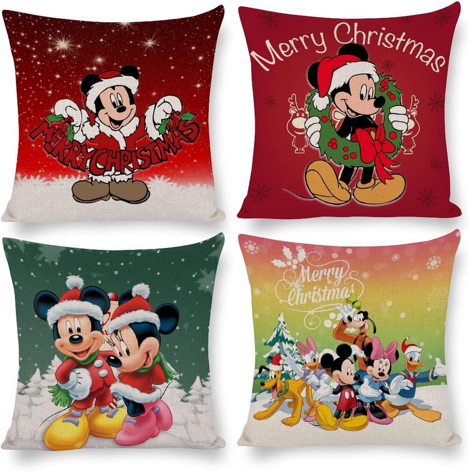 Pack of 4 Cute Cartoon Pillow Covers Cushion Case Throw for Couch Sofa Bedding Home Decorative Pillowcases 18x18 in