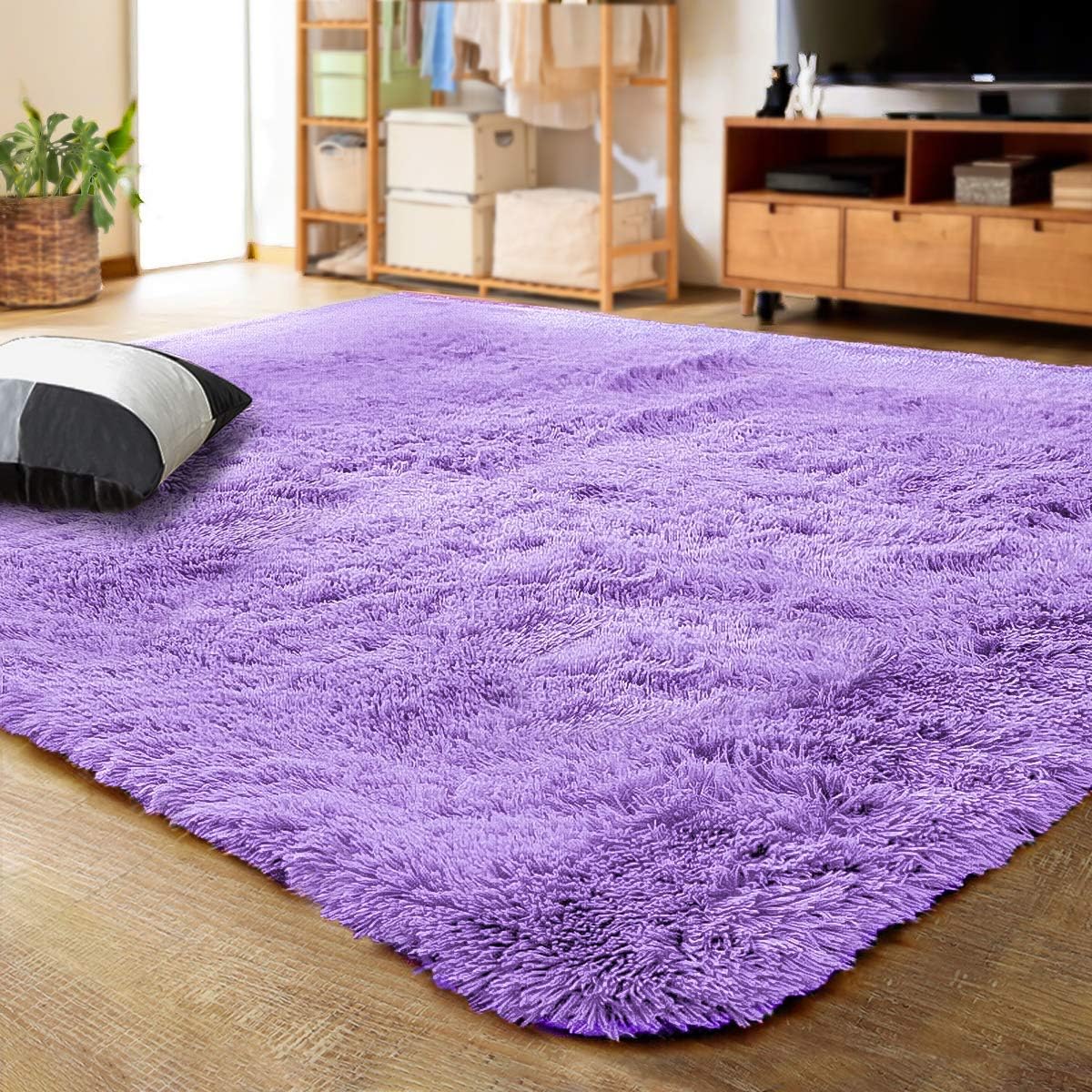 LOCHAS Ultra Soft Indoor Modern Area Rugs Fluffy Living Room Carpets for Children Bedroom Home Decor Nursery Rug 4x5.3 Feet, Lavender Purple