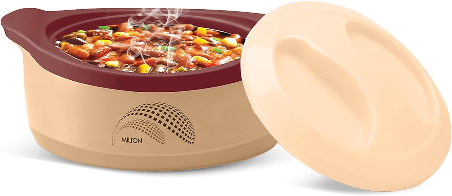 MILTON New Marvel 2500 Inner Steel Casserole, 2360 ml | 80 oz | 1.4 qt. Thermal Serving Bowl, Keeps Food Hot & Cold, Insulated Hot Pot Food Warmer/Cooler, BPA Free, Easy To Carry | Brown