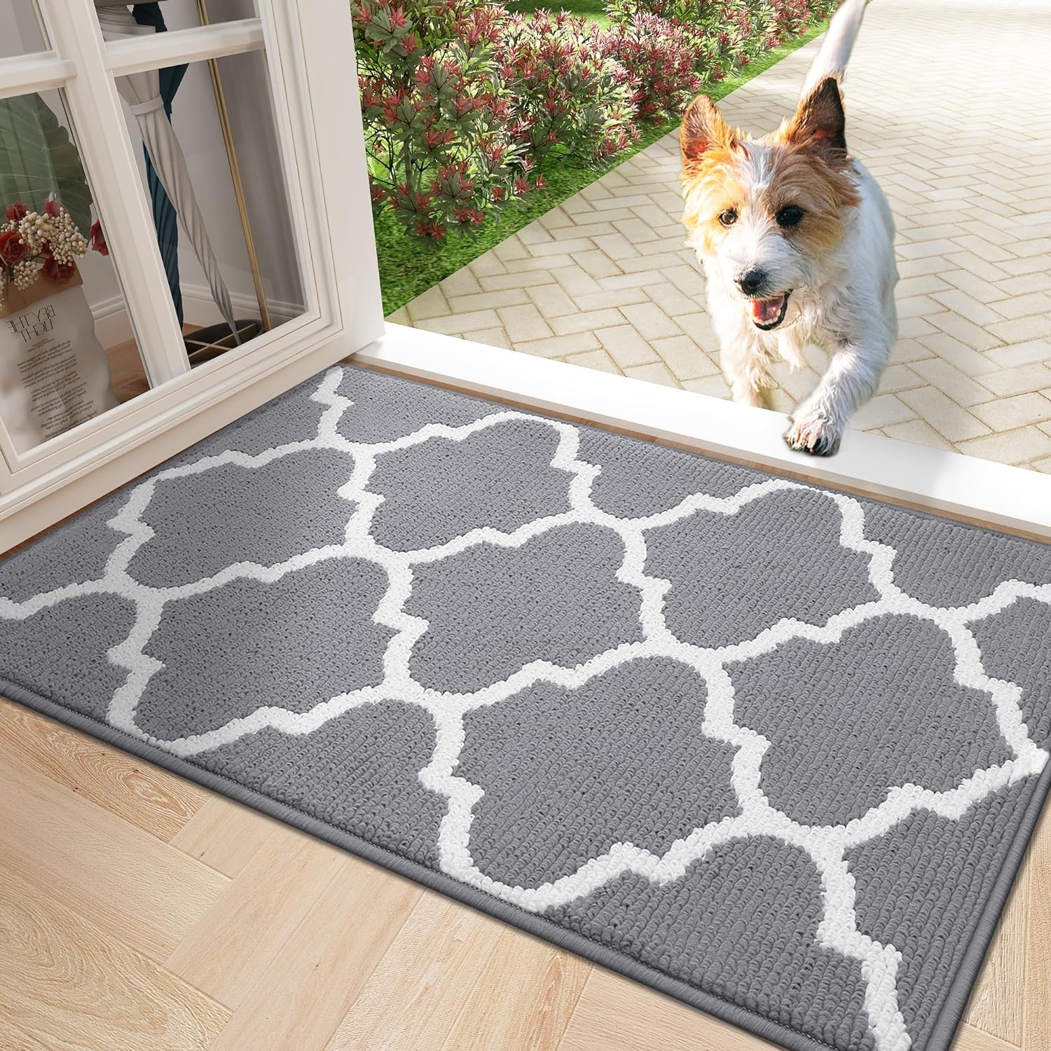 OLANLY Indoor Door Mat, 32x20, Non-Slip Absorbent Resist Dirt Entrance Mat, Washable Low-Profile Inside Floor Mat Doormats for Entryway, Grey