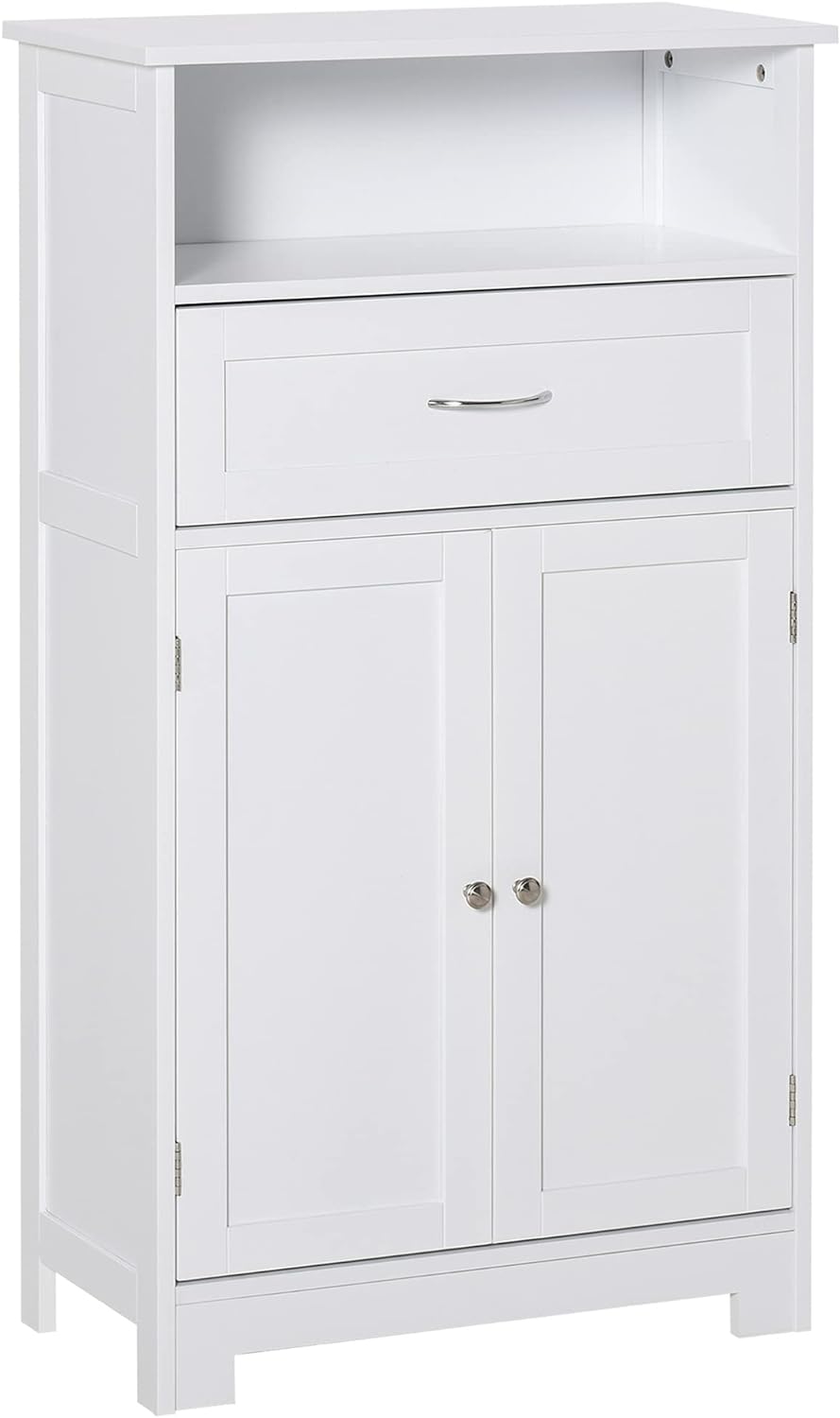 kleankin Modern Bathroom Floor Cabinet, Free Standing Storage Cabinet, Linen Cabinet with Drawer and Adjustable Shelf, White