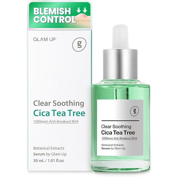 GLAM UP CICA Double Shot With HYALURON+BHA Calming Booster Acne Treatment with Centella Asiatica, Tea Tree Oil & Niacinmid for Acne Breakout, Blackhead Treatment, Sensitive Skin Care 30ml(1.12 Fl Oz)