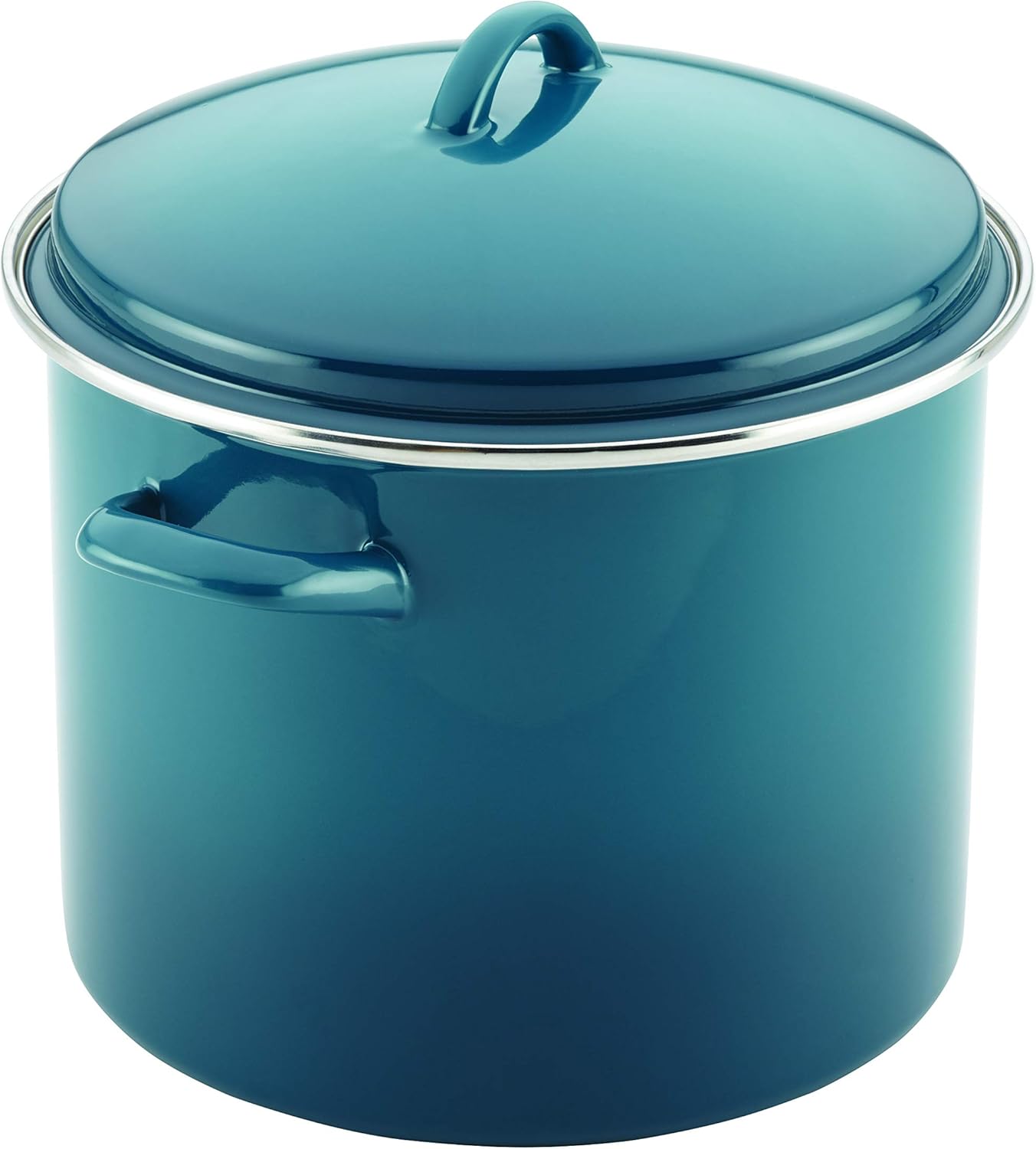 Rachael Ray Enamel on Steel Stock Pot/Stockpot with Lid, 12 Quart, Marine Blue