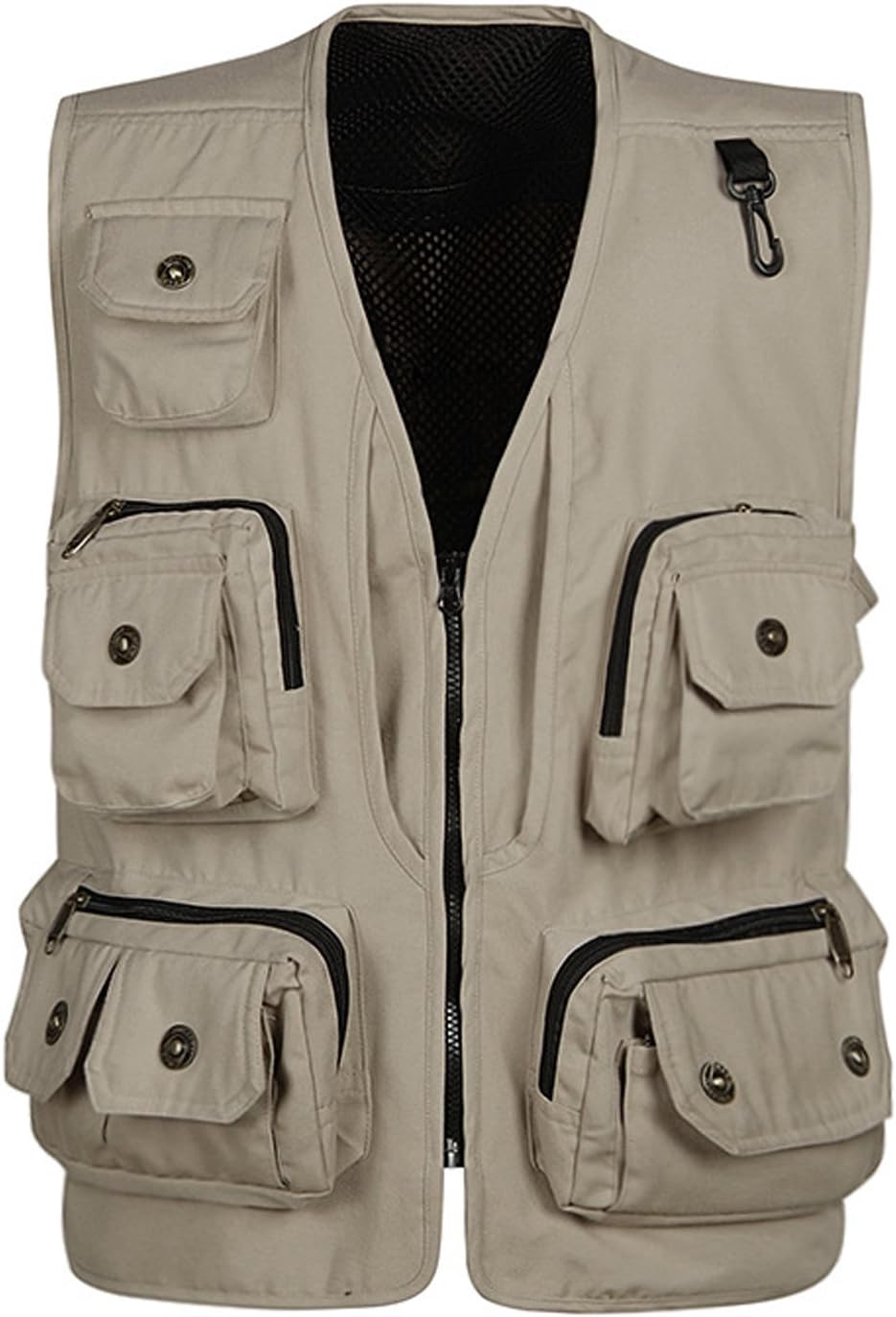 Flygo Men' Outdoor Work Utility Fishing Hunting Photography Travel Vest with Multiple Pockets (Large, Beige)