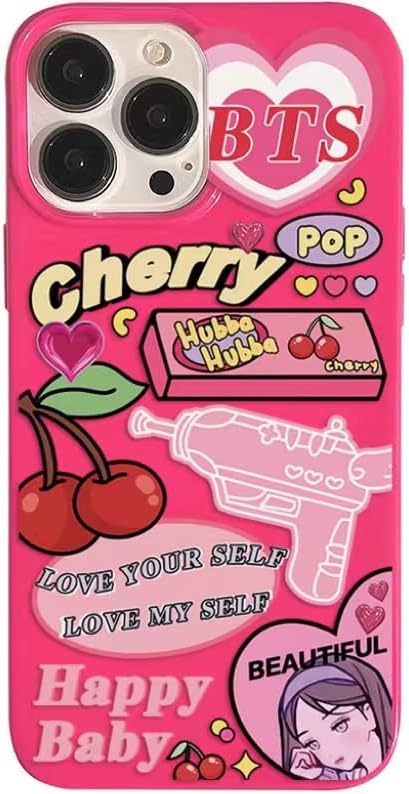 Pink Cherry Hearts Y2K iPhone 13 Pro Max Case - Kawaii Girly TPU Cover for Women & Girls