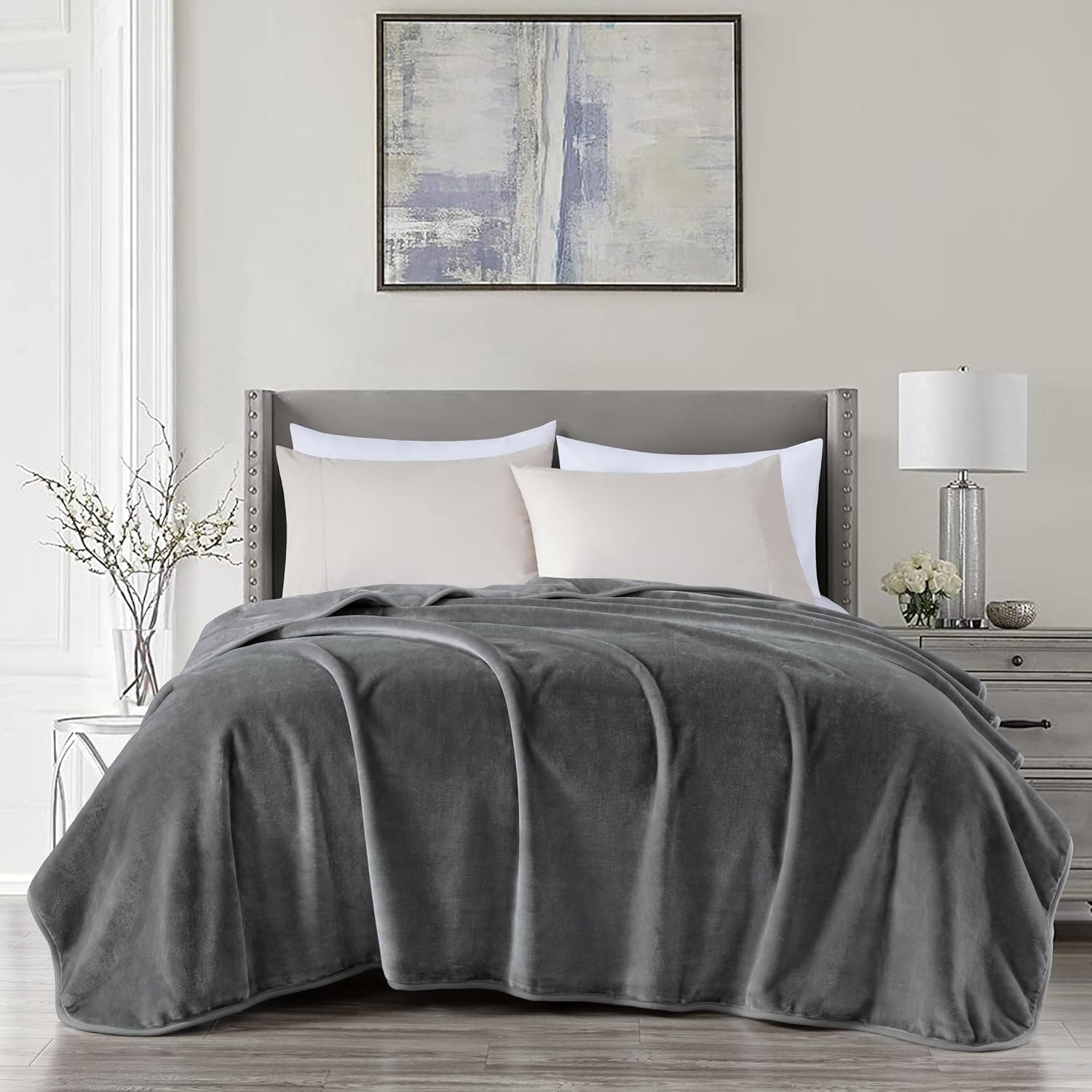 Chezmoi Collection Heavy Single Ply 9 Lbs Korean Style Faux Mink Blanket, 750GSM Thick Silky Soft Plush Raschel Mink Blanket, 85" x 95" King, Solid Gray