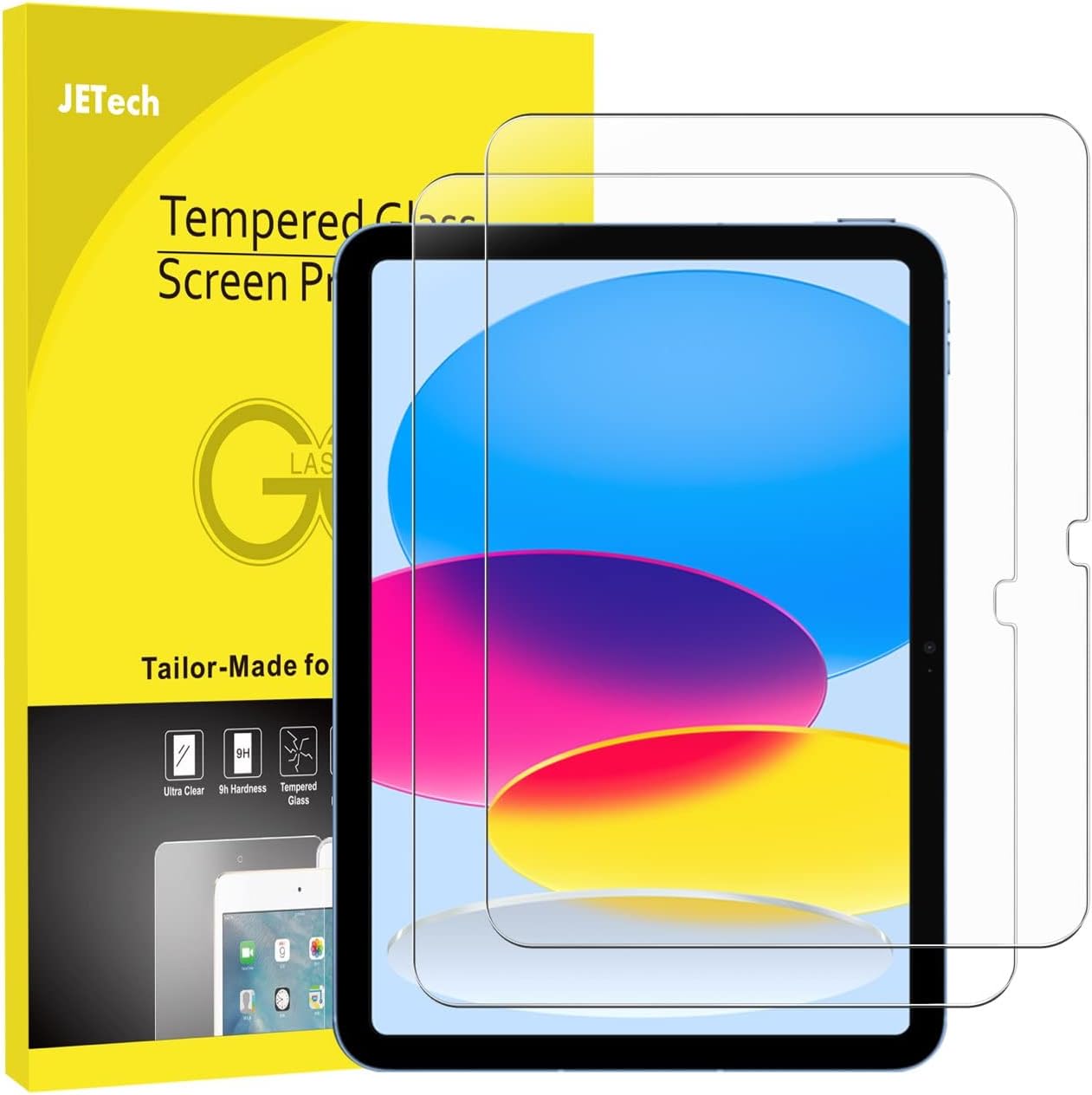 JETech Screen Protector for iPad 10 (10.9-Inch, 2022 Model, 10th Generation), 9H Tempered Glass Film, HD Clear, 2-Pack