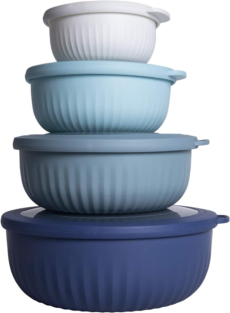 COOK WITH COLOR Prep Bowls - Wide Mixing Bowls Nesting Plastic Meal Prep Bowl Set with Lids - Small Bowls Food Containers in Multiple Sizes (Blue Ombre)