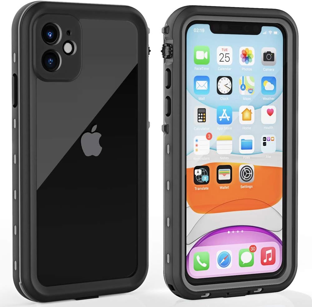 for iPhone 11 Waterproof Case with Screen Protector Full Body Protector Shockproof Dustproof Dirtproof Heavy Duty IP68 Waterproof Case for iPhone 11(6.1inch) (Clear)