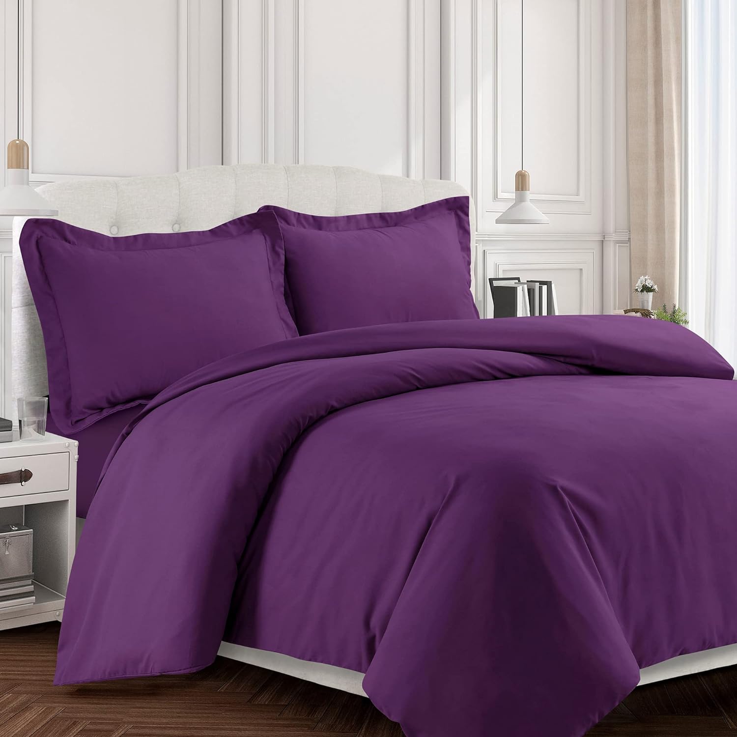 Tribeca Living Twin Duvet Cover Set, Soft Plain Bed Set Wrinkle Resistant Bedding, Microfiber, Includes One Duvet Cover and Sham Pillowcase, Durable Bedding 110 GSM, Valencia/Dark Purple