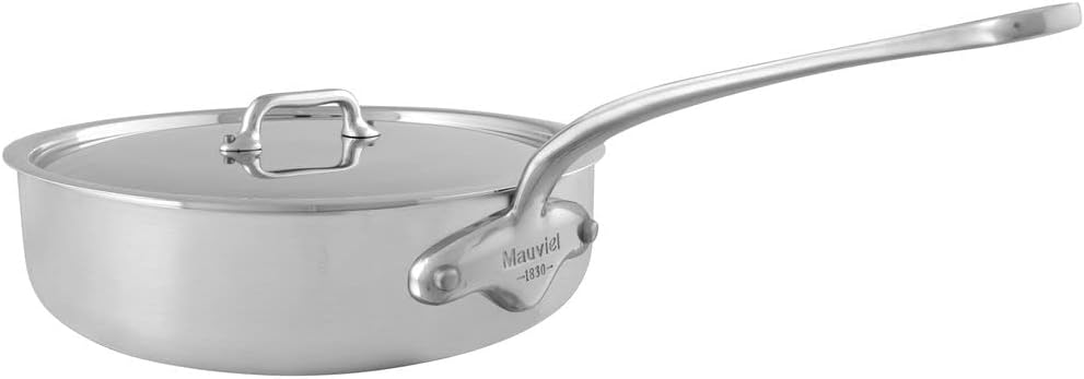 Mauviel+M%27Urban+24cm%2f9.5%22+w%2flid+Cast+SS+Handle+Tri-Ply+saute+pan%2c+Brushed+Stainless+Steel