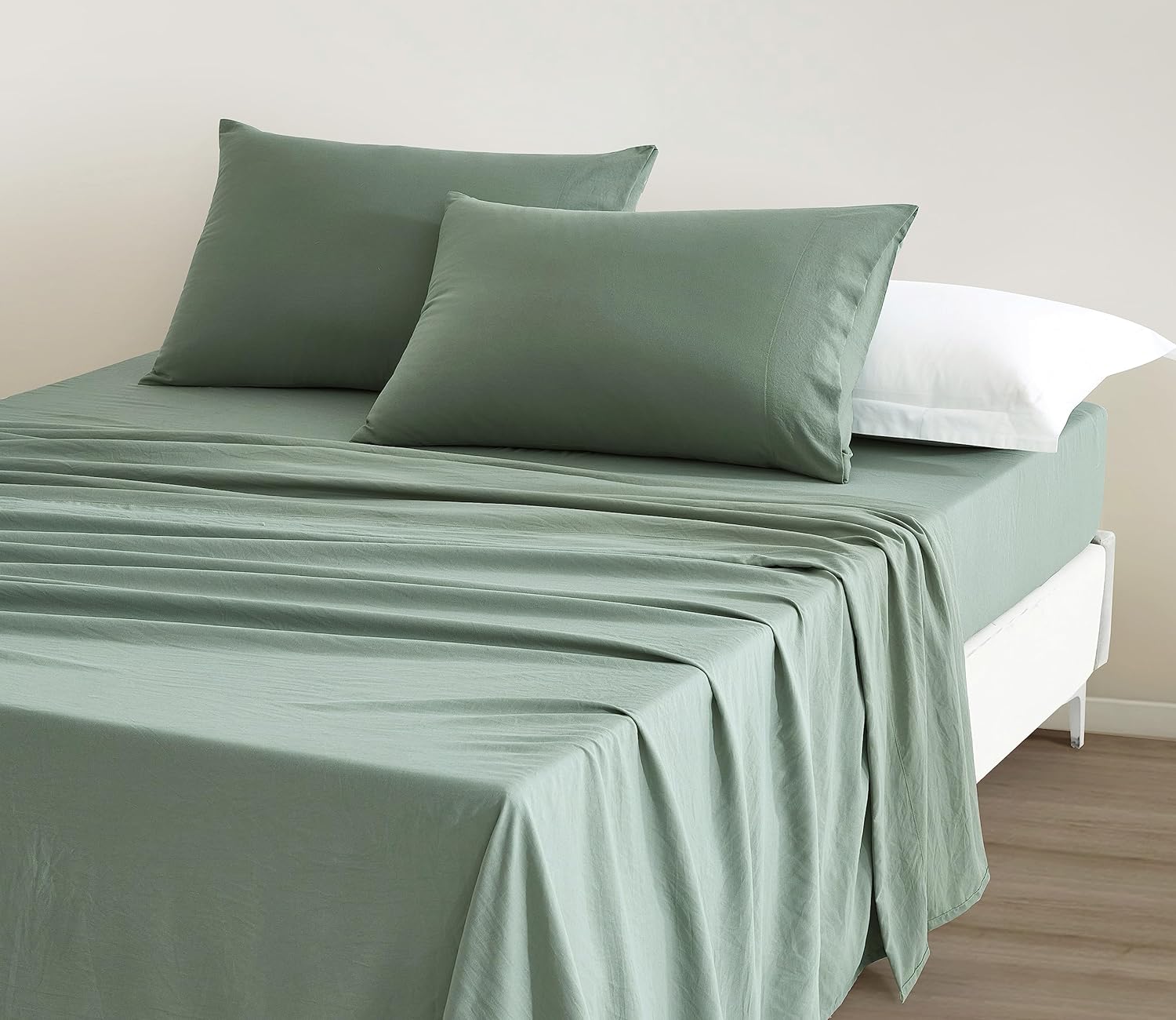 Chezmoi Collection Stone Washed Full Size Sheet Set - 4-Piece Extra Soft Breathable Wrinkle & Fade Resistant 14-Inches Deep Pocket Sheets & Pillowcases Set - Full, Sage Green