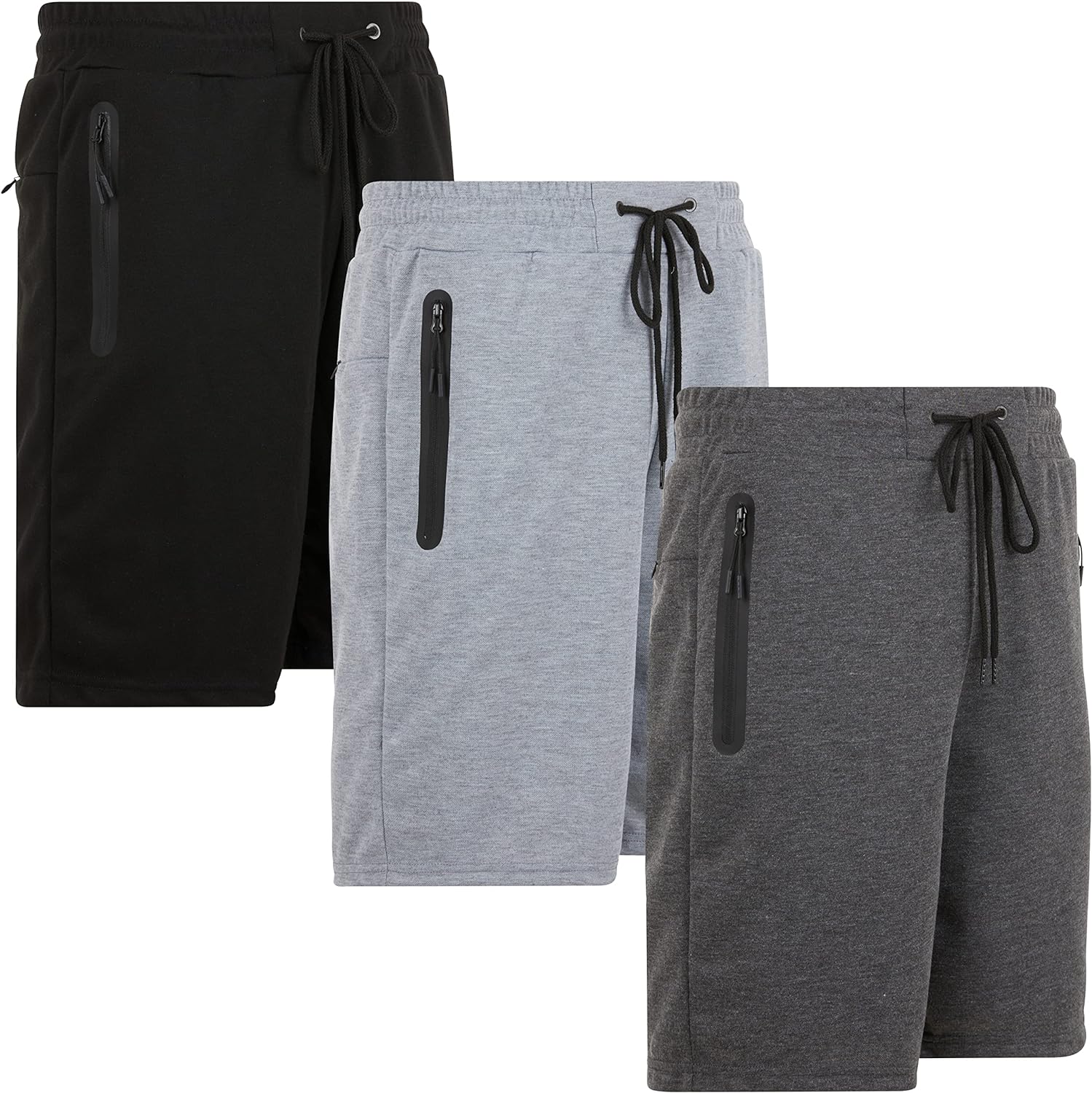 PURE CHAMP Mens Shorts 3 PK Tech Fleece Cotton Casual Lounge Sweat Gym Shorts for Men Athletic Workout with Zipper Pockets