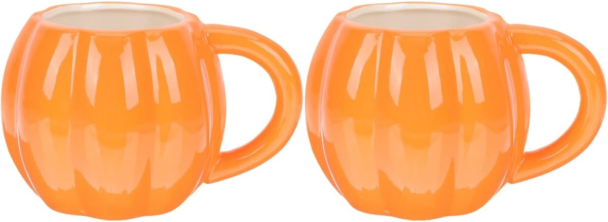 2PCS Pumpkin Cup Ceramics Coffee Mug Thanksgiving Jack o Lantern Milk Water Cup Fun Autumn Mugs Gift for Kids Women Men (500ml)