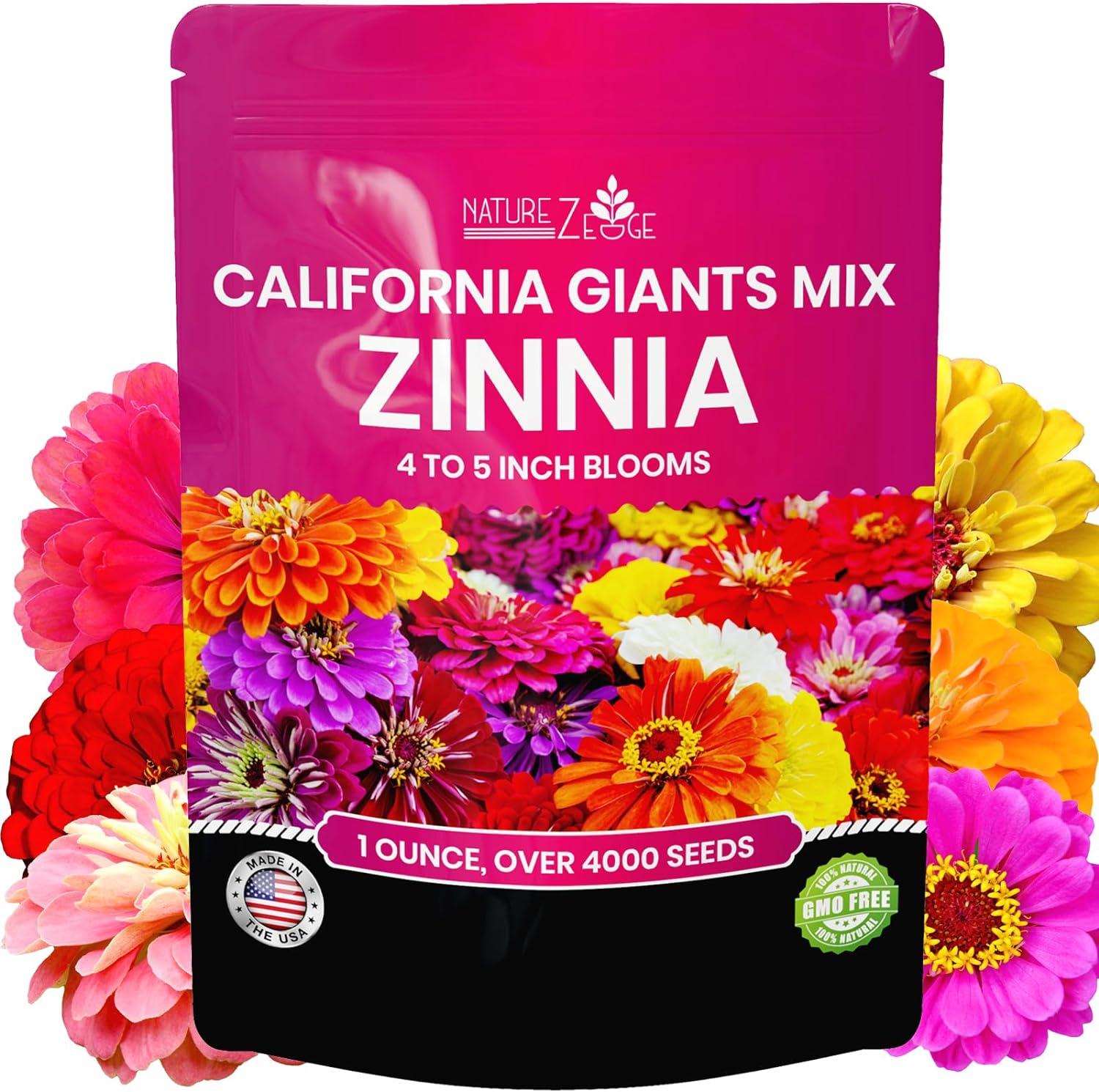 NatureZ Edge Zinnia Seeds, Giant Zinnia Seeds for Planting Outdoors,1 Ounce Over 4000 Seeds, Flower Seeds to Plant Outside, Zinnia Seeds for 2024, Zinnia Seeds Bulk, Zinnia Flower Seeds