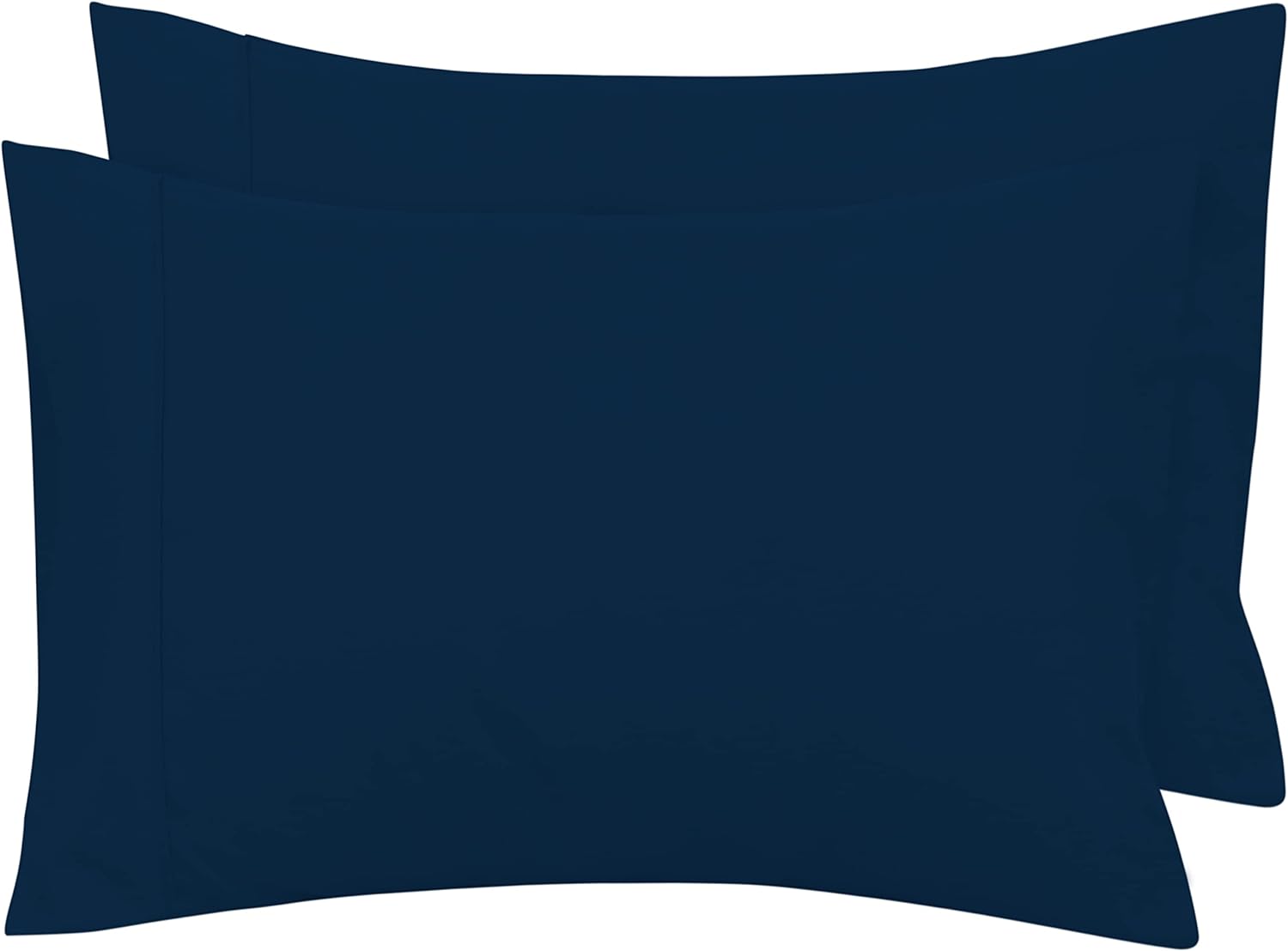Royale Linens Queen Pillowcase Set of 2 - Bed Pillow Cover - 20" x 30" - Navy Pillowcases - 1800 Brushed Microfiber, Wrinkle & Fade Resistant - Soft & Cozy- Queen Size Pillow Case (Queen, Navy)