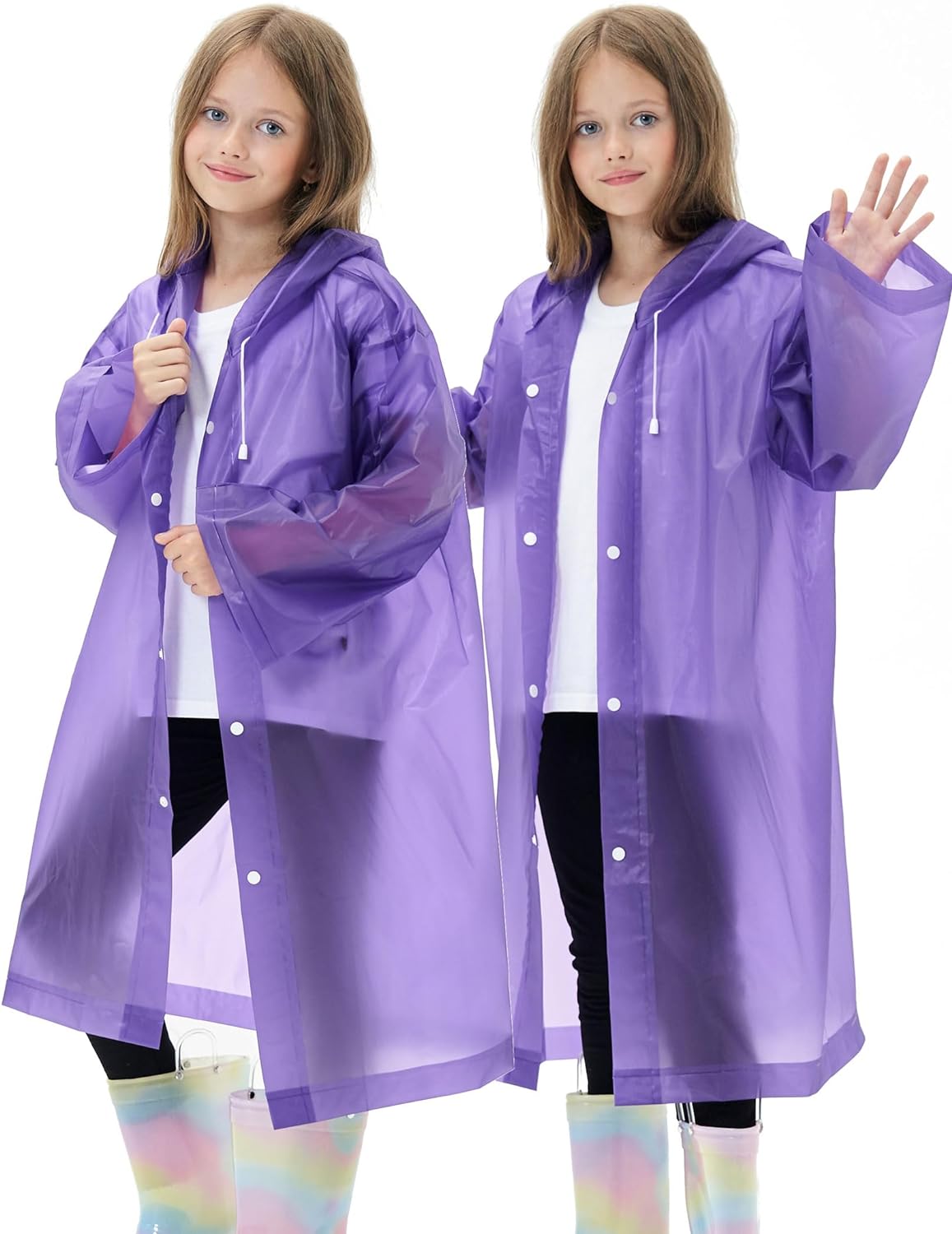 2 Pack Waterproof Raincoats for Kids Reusable,EVA Rain Ponchos Emergency Rain Jacket for Children, Boys and Girls