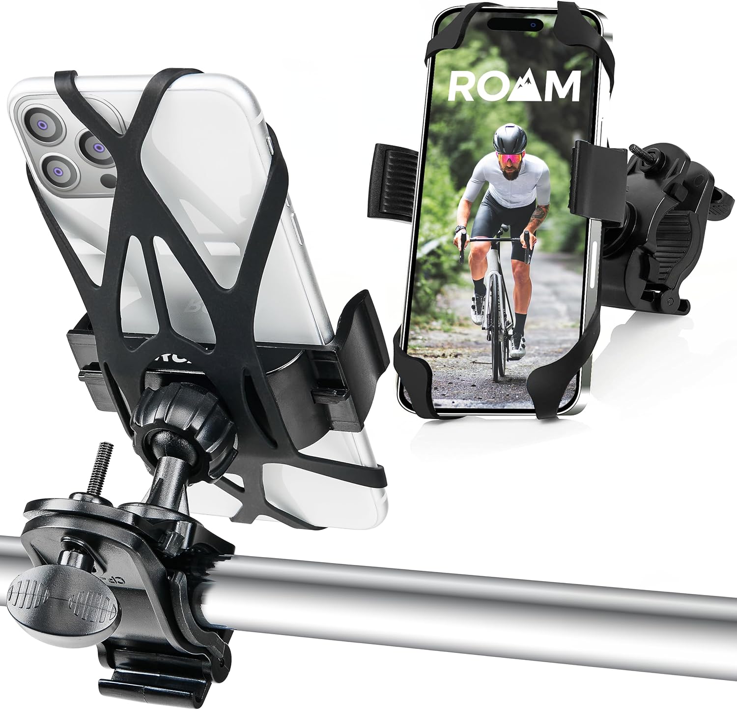 Roam Bike Phone Mount - Motorcycle Phone Mount- 360 Rotation with Universal Handlebar Fit for Bikes, Motorcycles, Scooters, Strollers - Mount Compatible w/all iPhone & Android Phones 4.5 to 6.7