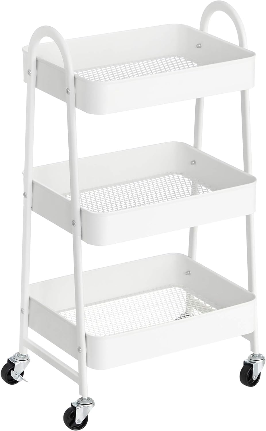 SONGMICS 3-Tier Rolling Cart, Metal Storage Cart, Kitchen Storage Trolley with 2 Brakes and Handles, Utility Cart, Easy Assembly, for Painting Utensils Bedroom Laundry Room, White UBSC068W01