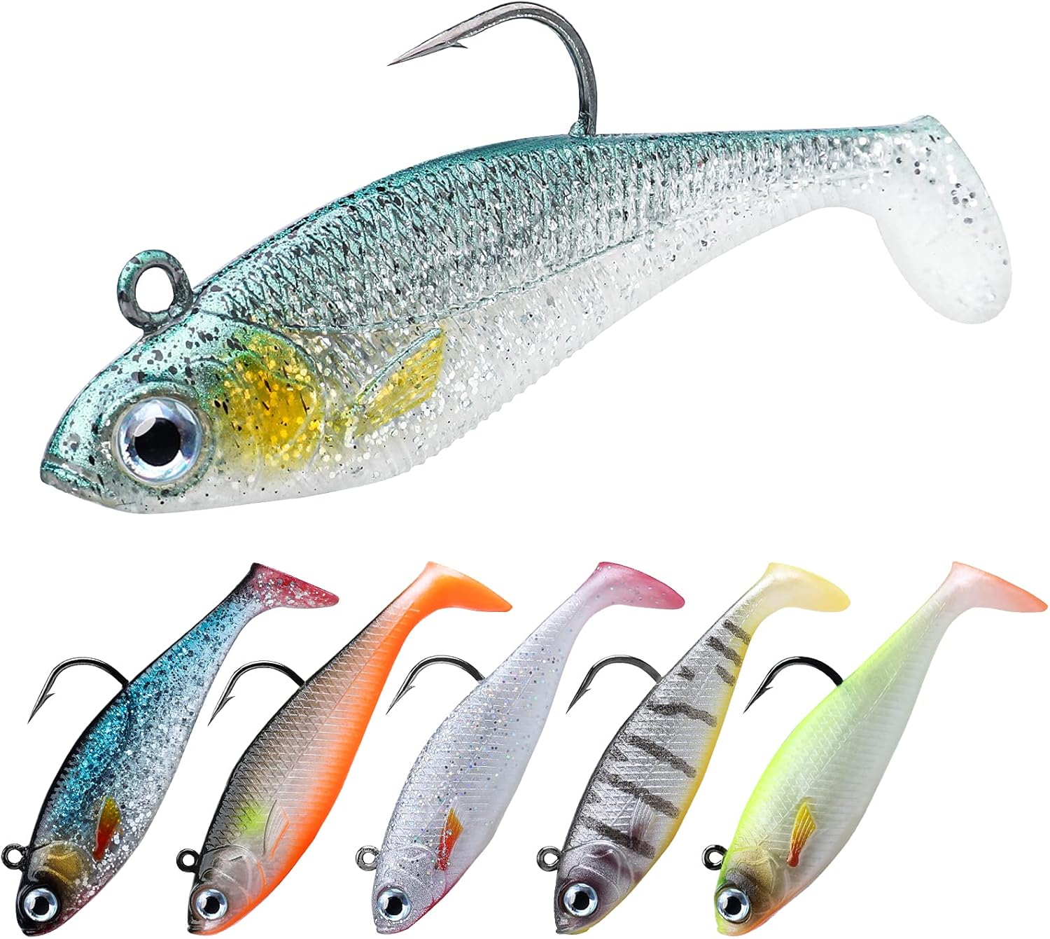 TRUSCEND Pre-Rigged Soft Fishing Lures, Well-Made Easy Catching Lures for Family Fishing, Great Action Swimbait with Spinner, All-Conditions Fishing Gear for Bass Trout Walleye, Crappie Fishing Jigs