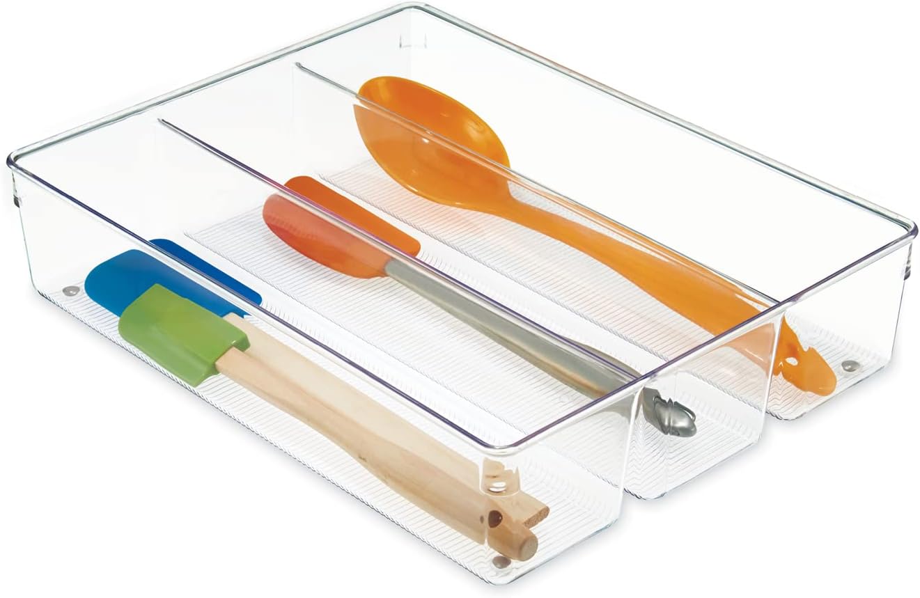 iDesign Linus Kitchen Drawer Organizer for Silverware, Spatulas, Gadgets - Clear 13.8 x 10.5 x 3