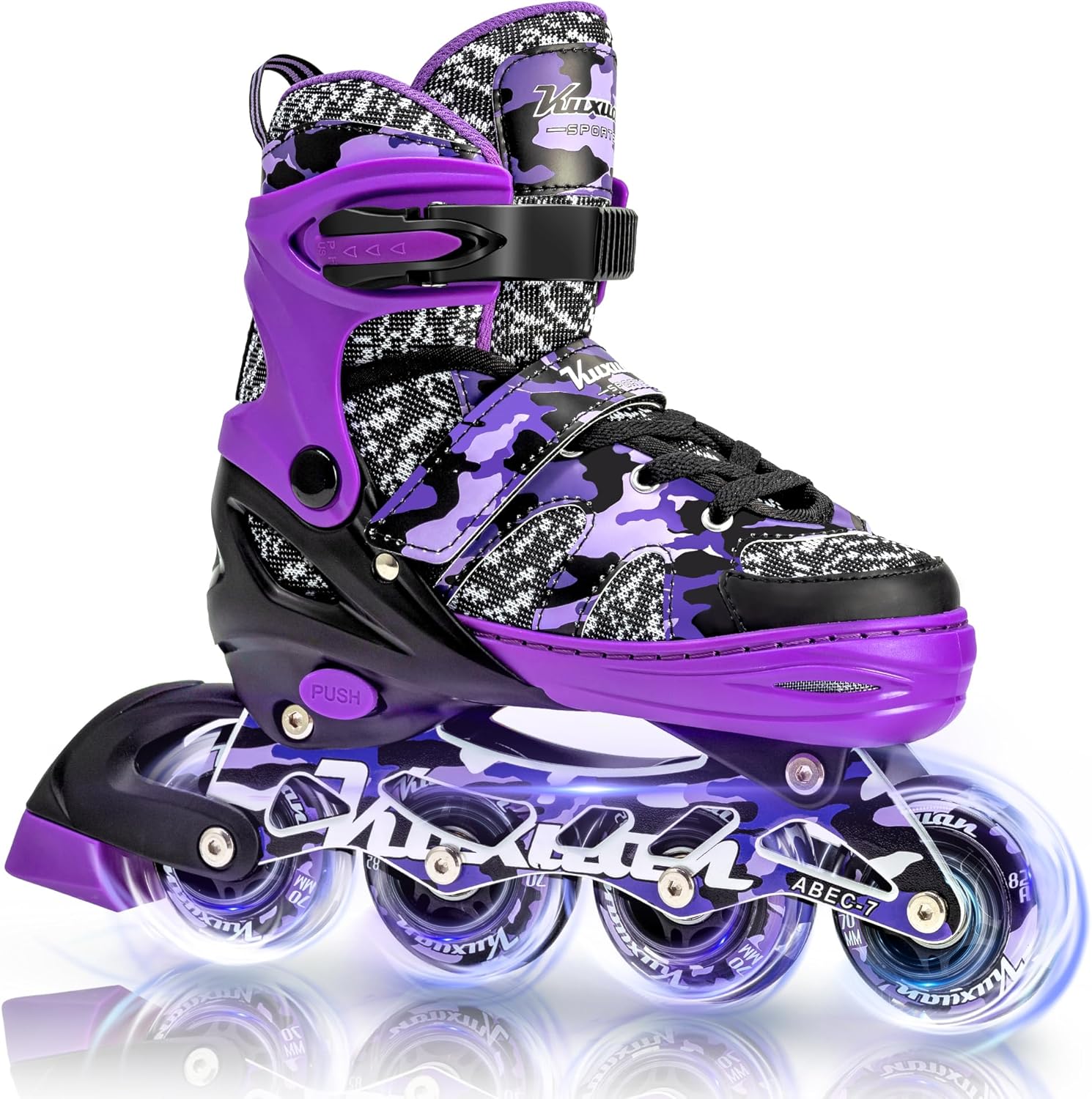 Kuxuan Skates Adjustable Inline Skates for Kids and Youth with Full Light Up Wheels Camo Outdoor Fun Illuminating Skates for Girls and Boys Beginner