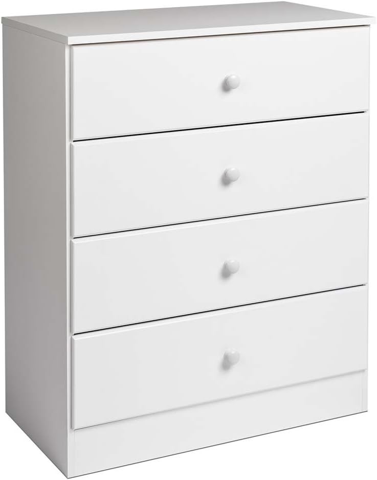 Prepac Astrid Simplistic 4-Drawer Dresser for Bedroom, Functional Bedroom Dresser Chest of Drawers 16 D x 30 W x 36.25 H, White, WDBR-0401-1