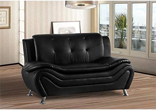 Home Square Kingway Furniture Gilan Faux Leather 3 PC Loveseat and 2 Club Chair Set in Black