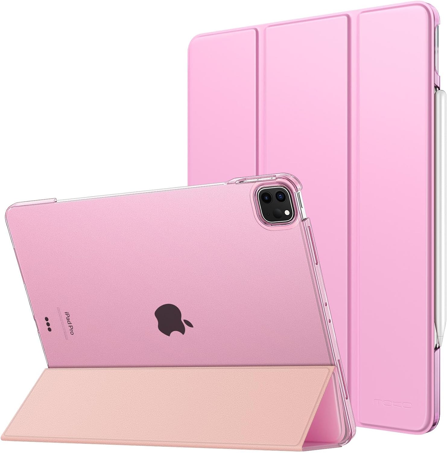 MoKo for iPad Air 13 Inch M2 Case 2024/ iPad Pro 12.9 Case (6th/5th Gen 2022/2021), Slim Smart Shell Translucent Frosted Hard PC Back Cover, Support Touch ID & Pencil Pro/2nd/USB-C, Nosegay Pink