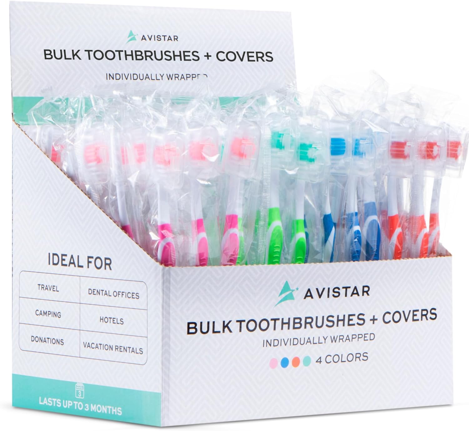 104 Pack Bulk Toothbrushes w/Cover Caps, Individually Wrapped Disposable Travel Toothbrush, Value Size, Long Lasting 3+ Months, Med-Soft Manual Teeth Brush Bristles, 4 Colors (Red Green Blue Pink)