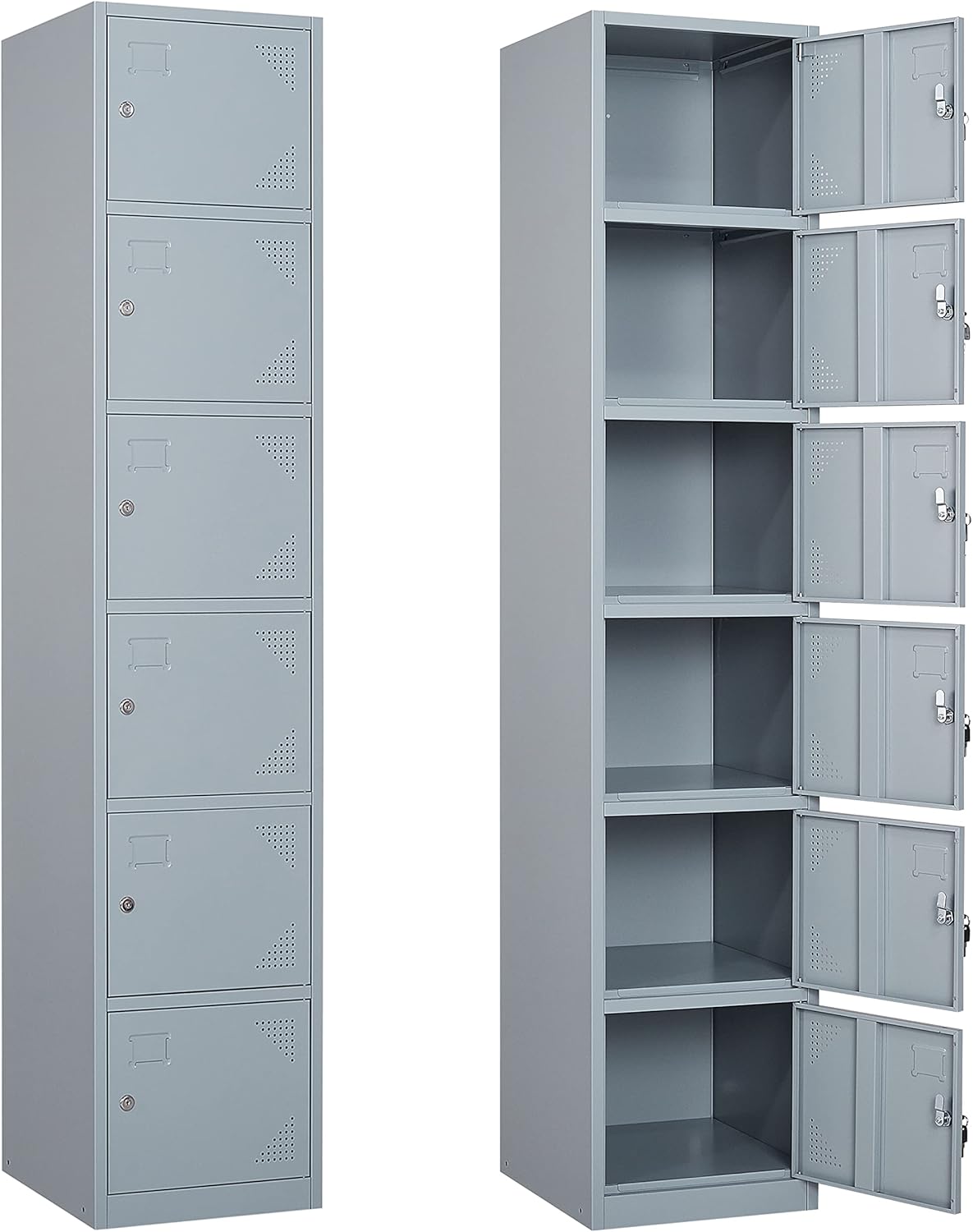 Yizosh Metal Locker with 6 Doors, Tall Steel Storage Lockers for Employees - 71 Locker Storage Cabinets for School, Gym, Home, Office, Garage (Grey)