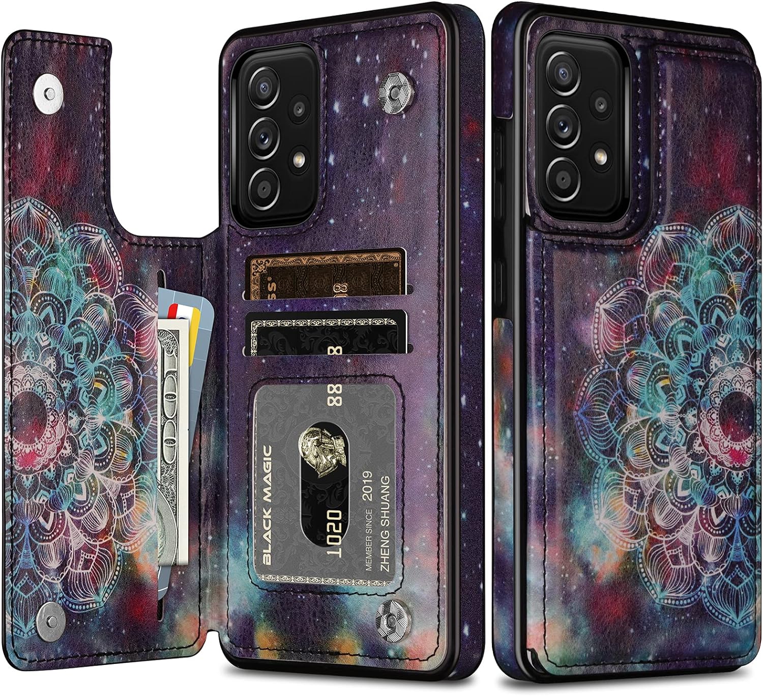 HianDier Compatible with Galaxy A52 5G Wallet Case Slim Protective Case with Credit Card Slot Holder Flip Folio Soft PU Leather Magnetic Closure Cover Compatible with Samsung Galaxy A52 5G, Mandala