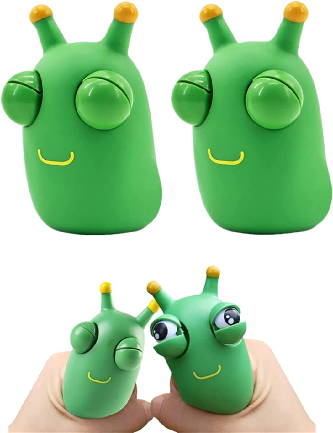 Funny Grass Worm Pinch Squeeze Toys-Green Bug Toys Popping Out Eyes Squeeze Toy, 3D Grass Worm Squishy Toys for Relieve Stress, Anxiety, Pack of 2